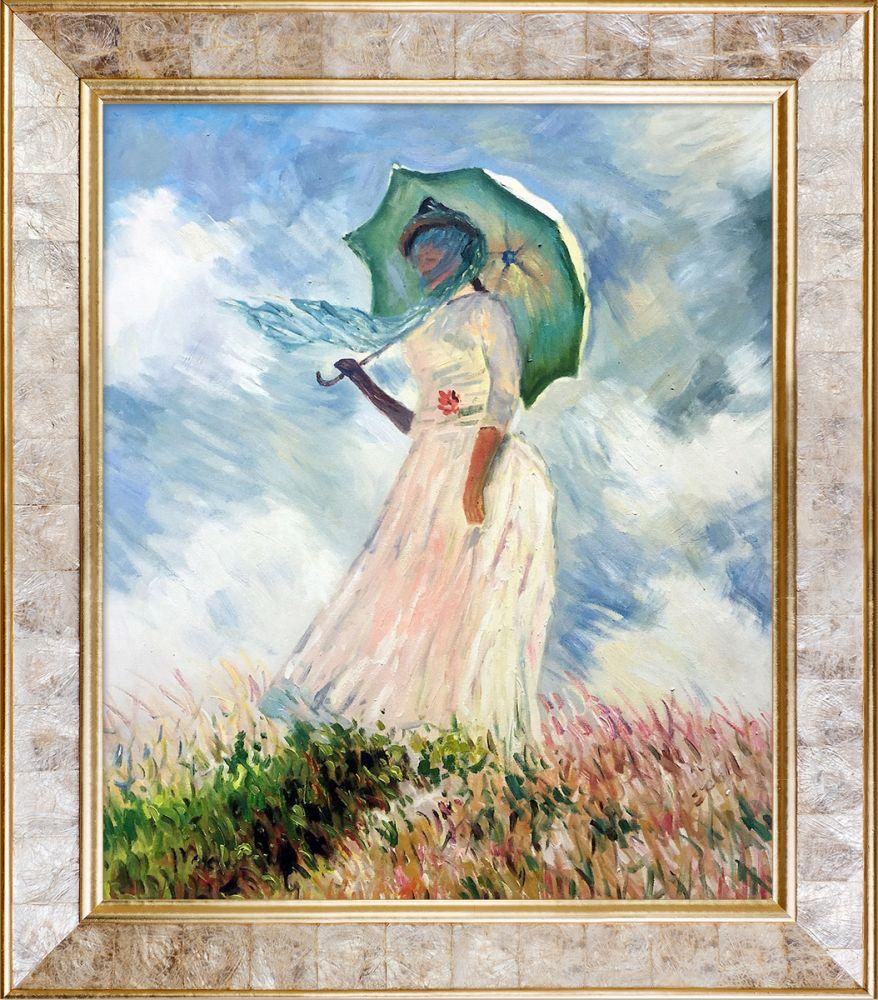 Woman with a Parasol (Facing Left) Pre-Framed - Gold Pearl Frame 20" X 24"