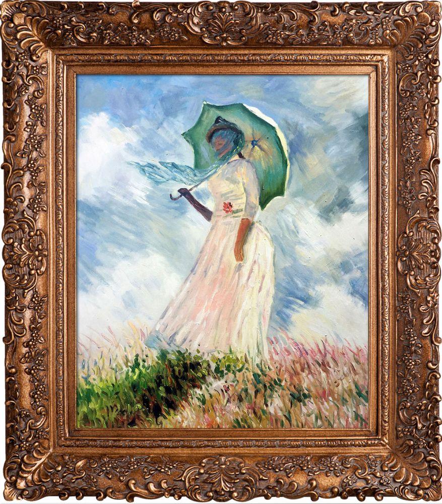 Woman with a Parasol (Facing Left) Pre-Framed - Burgeon Gold Frame 20"X24"