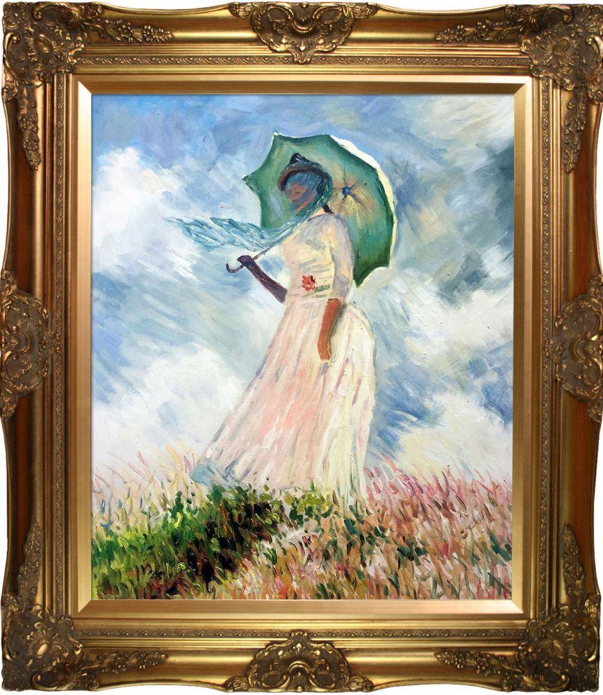 Woman with a Parasol (Facing Left) Pre-Framed - Victorian Gold Frame 20"X24"