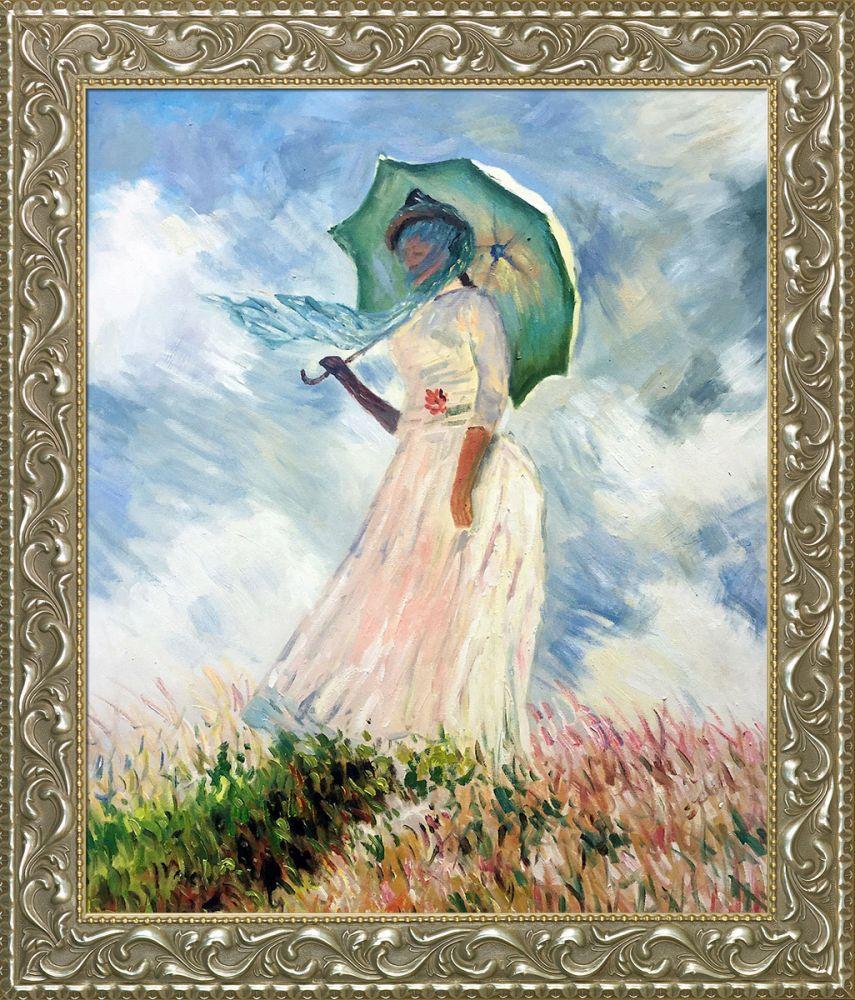 Woman with a Parasol (Facing Left) Pre-Framed - Rococo Silver 20"X24"
