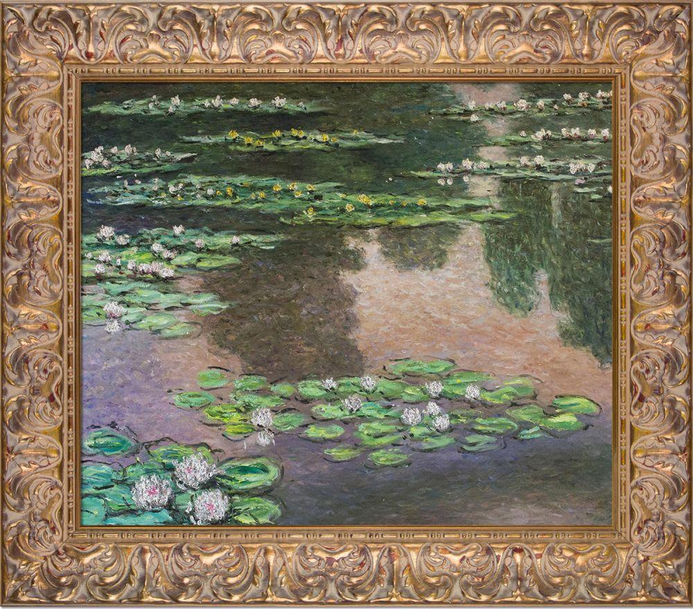 Water Lilies, Green and Violet (Luxury Line) Pre-Framed - Espana Gold Frame 20"X24"