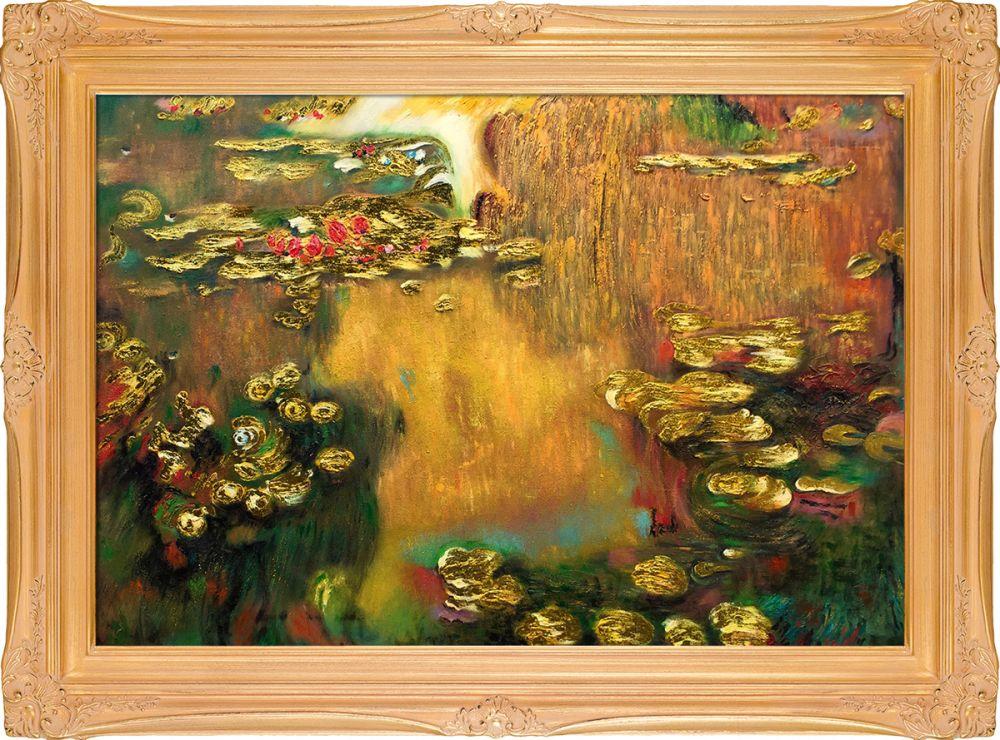Water Lilies (Luxury Line) Pre-Framed - Imperial Gold Frame 24" X 36"