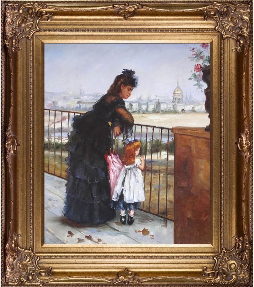 Woman and Child on a Balcony Pre-Framed - Renaissance Bronze Frame 20"X24"