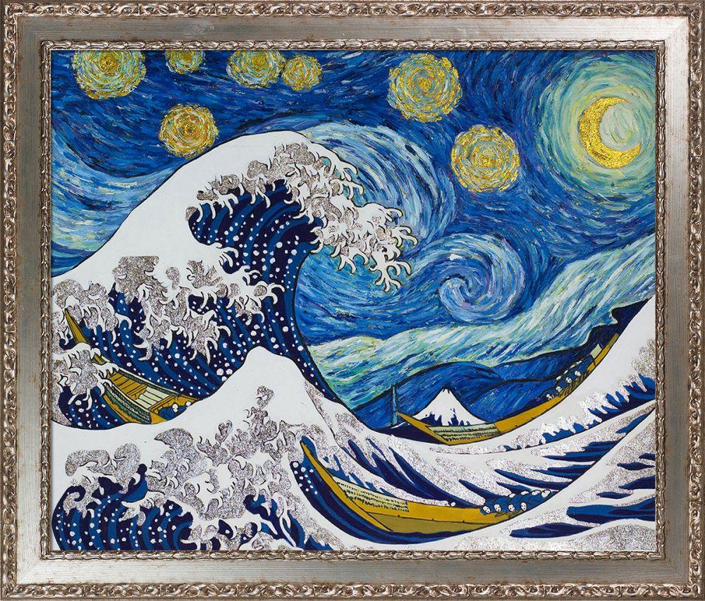 Starry Night Wave Collage (Luxury Line) Pre-Framed - Versailles Silver Salon Frame 20" X 24"