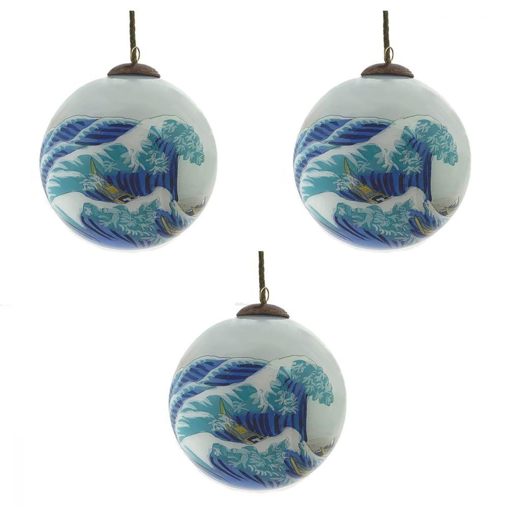 The Great Wave of Kanagawa Glass Ornament Collection (Set of 3)