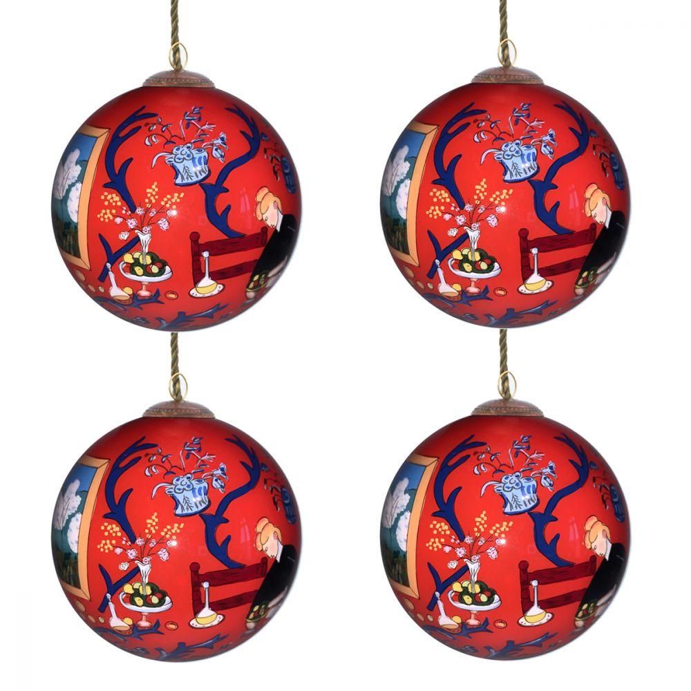 Red Room (Harmony in Red) Glass Ornament Collection (Set of 4)