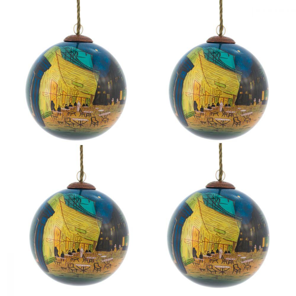 Cafe Terrace at Night Glass Ornament Collection (Set of 4)