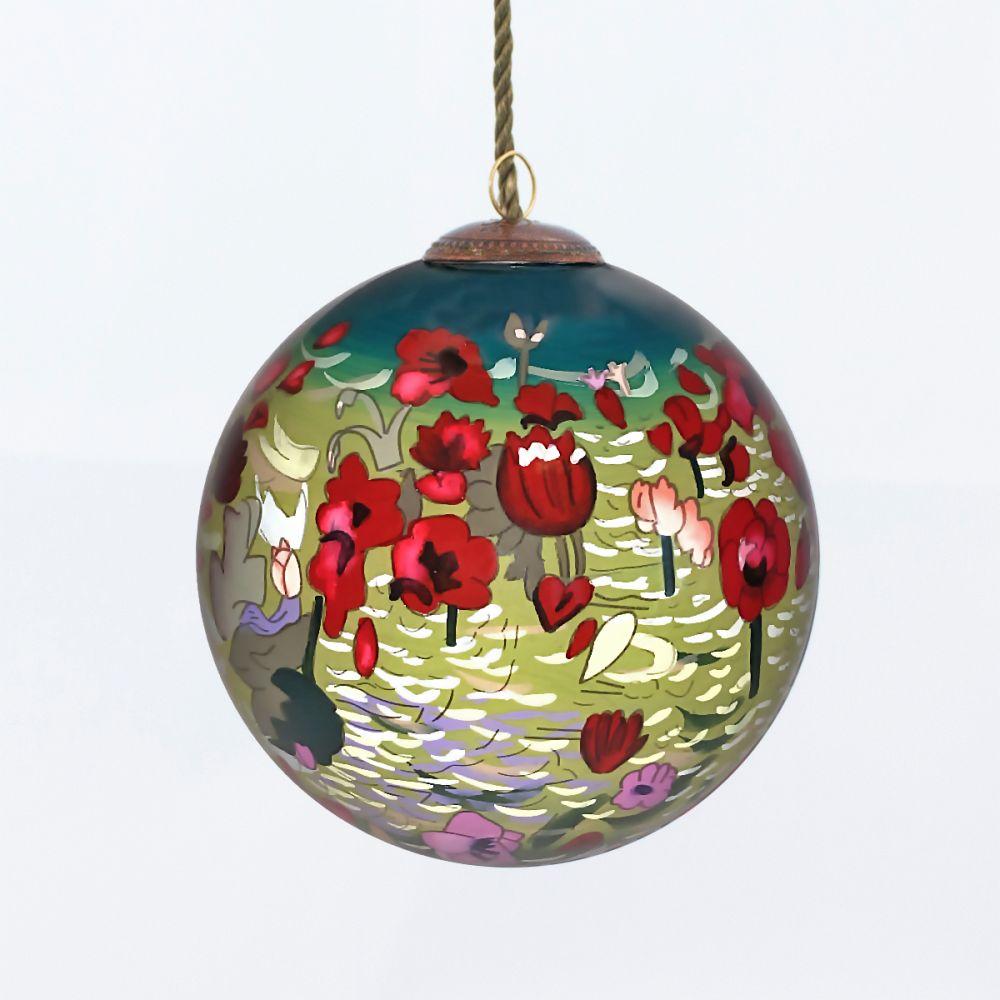 Poppies Hand Painted Glass Ornament