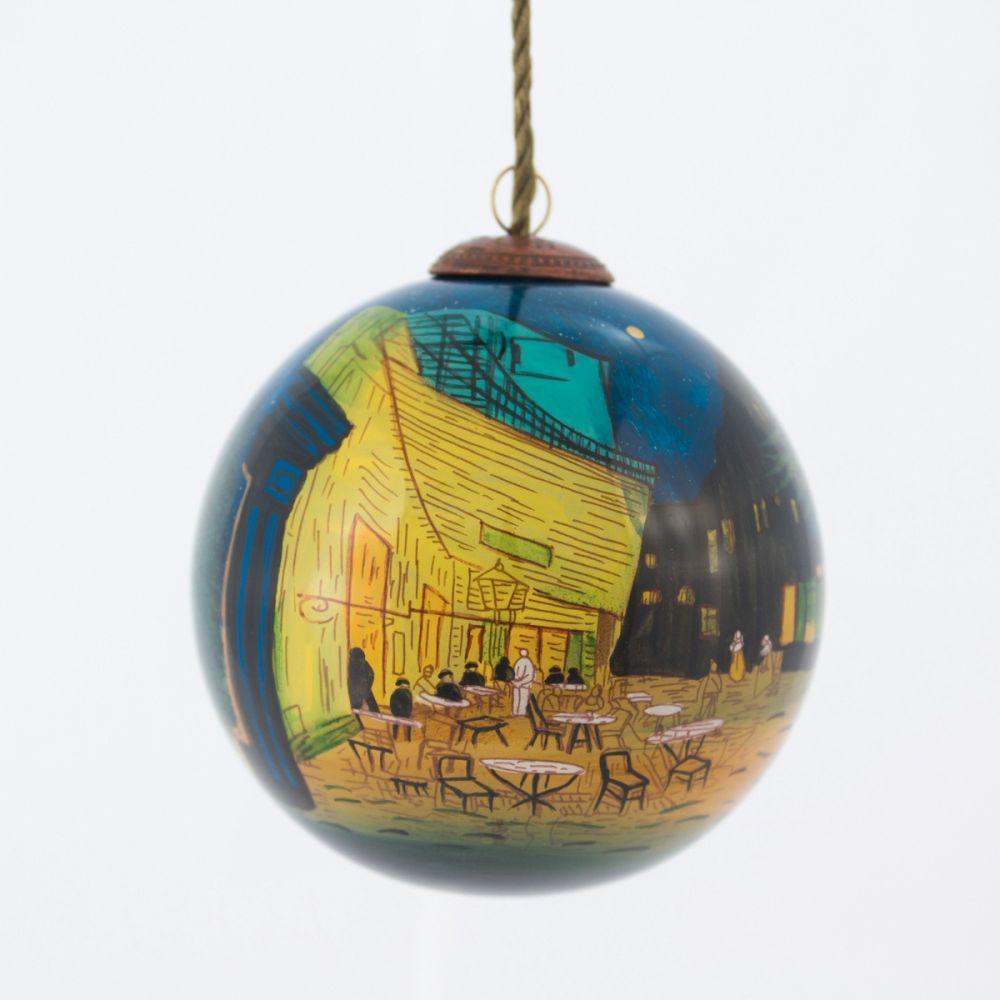 Cafe Terrace at Night Hand Painted Glass Ornament