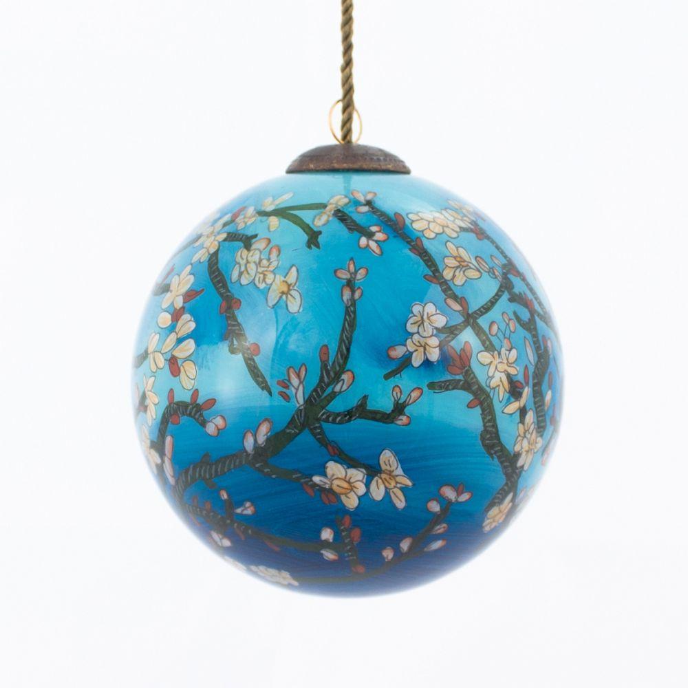 Branches of an Almond Tree in Blossom Hand Painted Glass Ornament