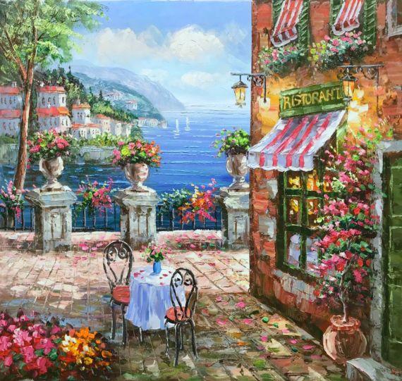 Café Italy Oil Painting Reproduction - overstockArt.com