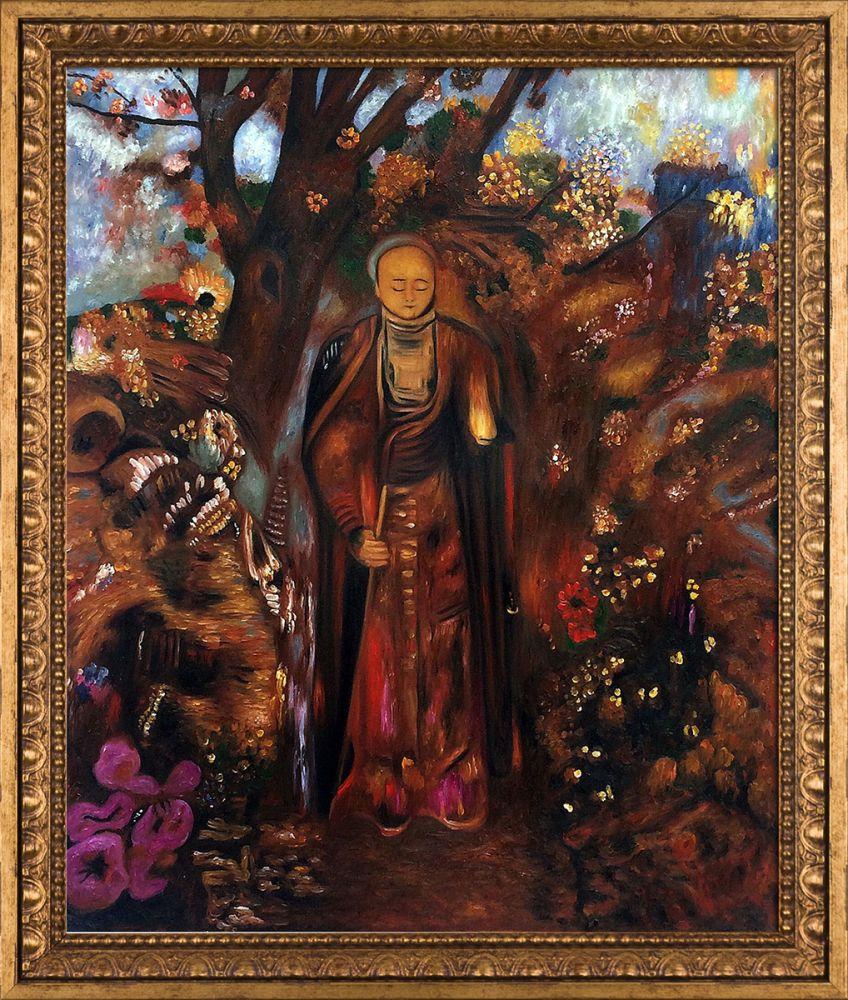 Buddha Walking Among The Flowers, 1905 Pre-Framed - Versailles Gold Frame 20" X 24"