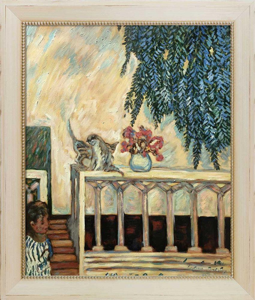 Cats on the Railing Pre-Framed - Constantine Frame 20" X 24"