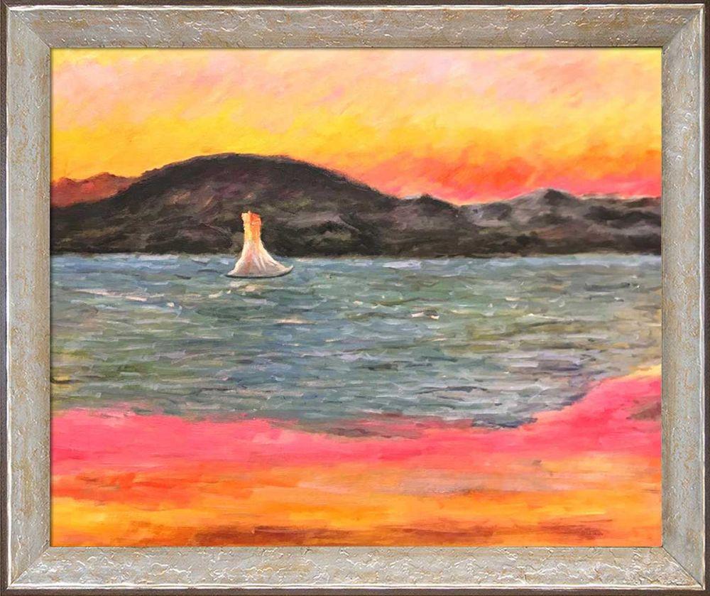 Sailboat at Sunset Preframed - Silver Luna Frame 20"X24"