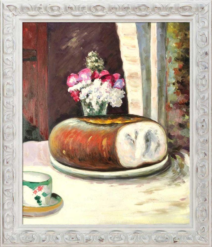 Table Corner, Cup of Coffee, Bread and Flowers (Table Corner) Preframed - Brimfield Cottage White Frame 20" X 24"