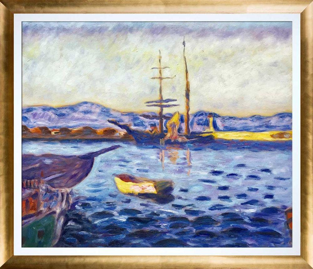 The Port of Saint-Tropez Pre-Framed - Gold Luminoso with Studio White Custom Stacked Frame 20" X 24"