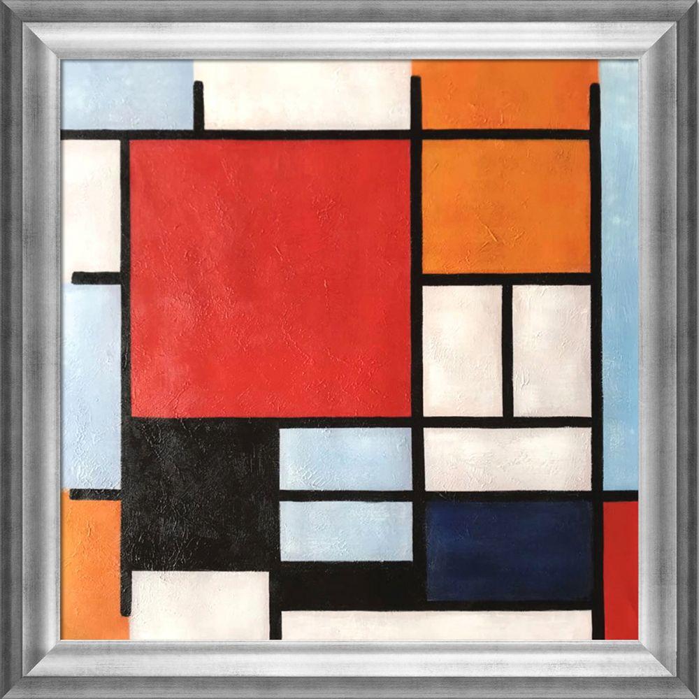 Composition with Large Red Plane, Yellow, Black, Gray and Blue Preframed - Athenian Silver Frame 24"X24"