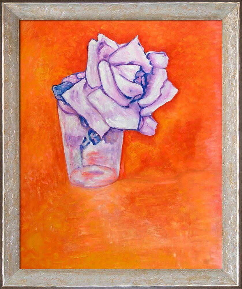 White Rose in a Glass Preframed - Silver Luna Frame 20"X24"
