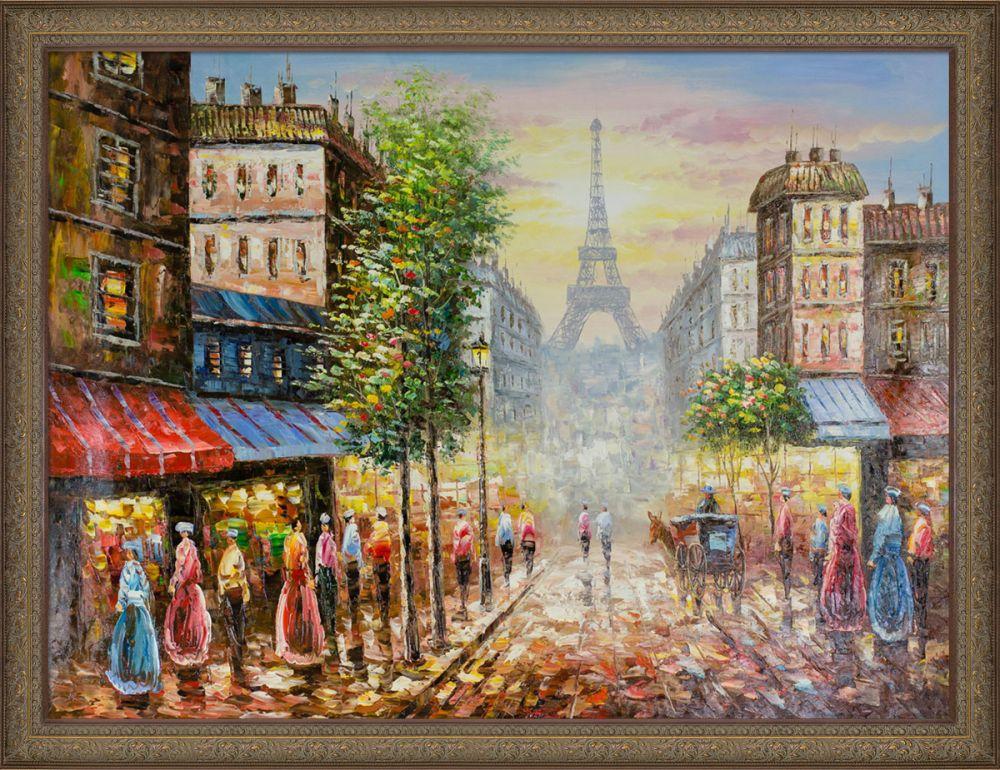 Evening View Of The Eiffel Tower Pre-Framed - Victorian Bronze Frame 30