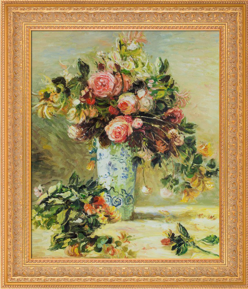 Roses and Jasmine in a Delft Vase Pre-Framed - Sovereign Frame 20" X 24"