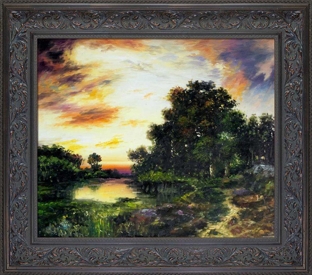Sunset on Long Island Pre-Framed - Black Spanish Walnut Frame 20