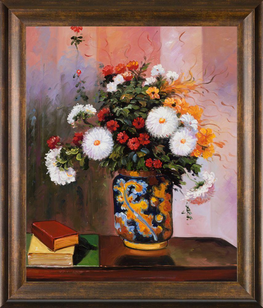 Bouquet of Flowers: Chrysanthemums in a China Vase Pre-Framed - Modena Vintage 20" X 24"