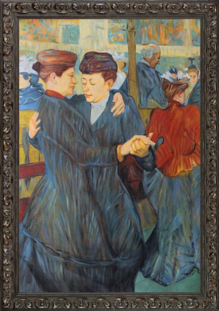 At the Moulin Rouge Two Women Waltzing Pre-Framed - Brimfield Weathered Black Frame 24" X 36"