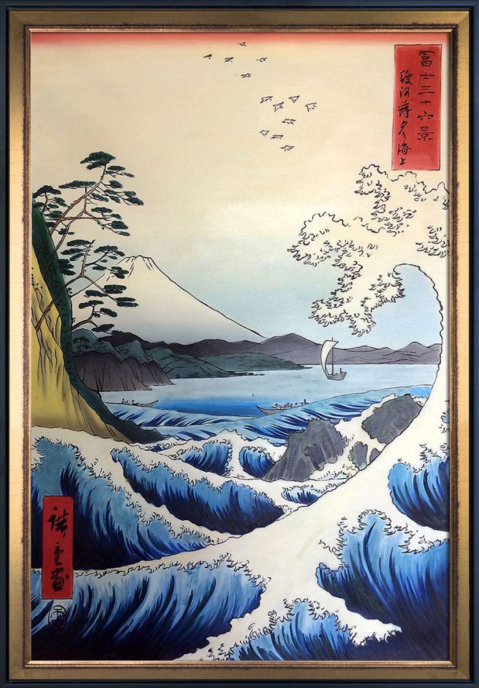 The Sea at Satta, Suruga Province, from Thirty-six Views of Mount Fuji Pre-Framed - Piccino Luminoso and Black Wrap Custom Stacked Frame 24" X 36"