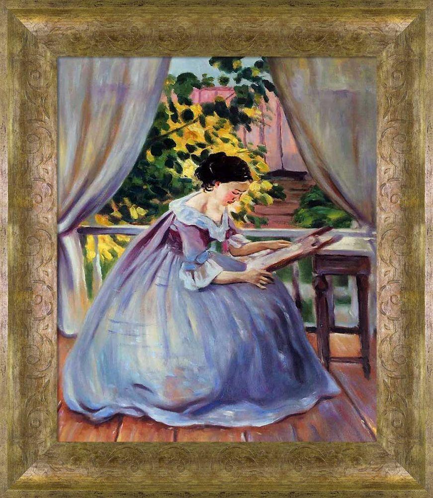 Lady Embroidering Pre-Framed - Sirocco Frame 20" X 24"