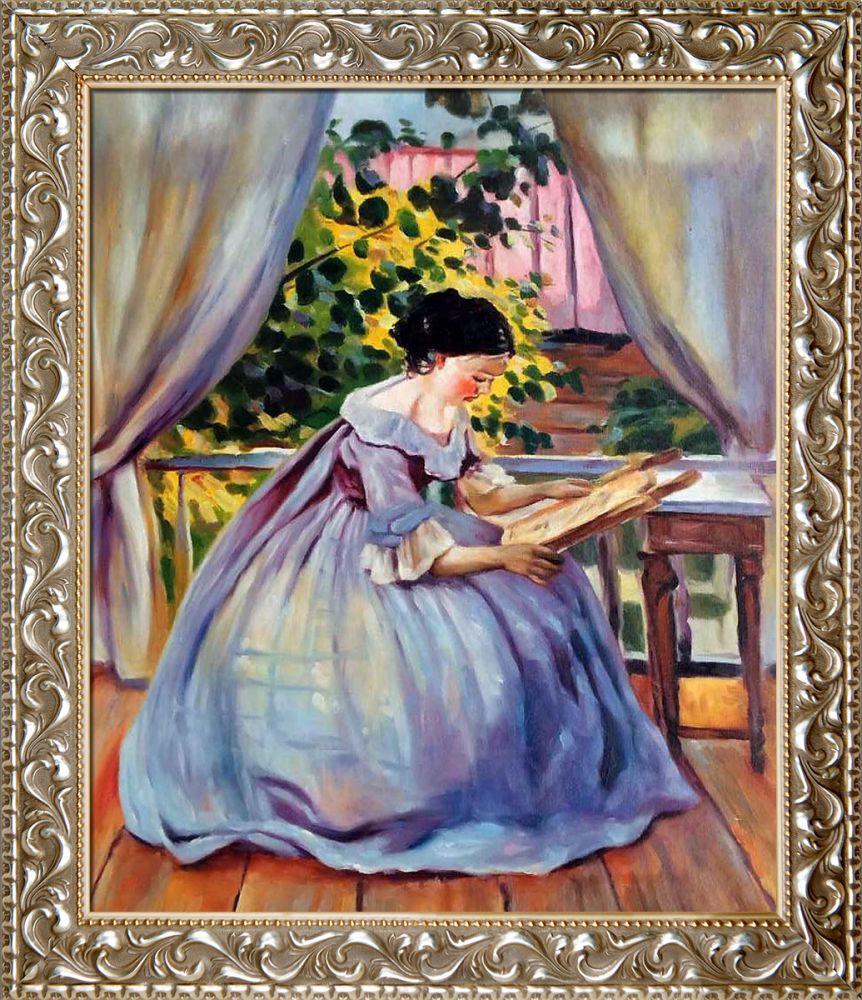 Lady Embroidering Pre-Framed - Rococo Silver 20"X24"