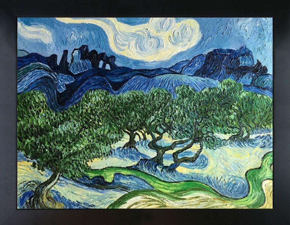 Olive Trees with the Alpilles in the Background Pre-Framed - New Age Black Frame 30"X40"