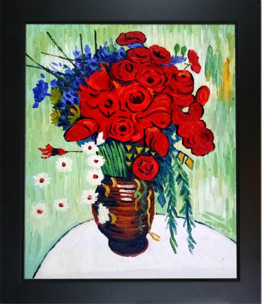 Vase with Daisies and Poppies Oil Painting Pre-Framed - New Age Black Frame 20"X24"