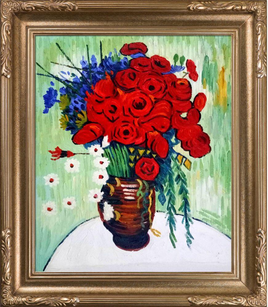 Vase with Daisies and Poppies Oil Painting Pre-Framed - Florentine Dark Champagne Frame 20"X24"