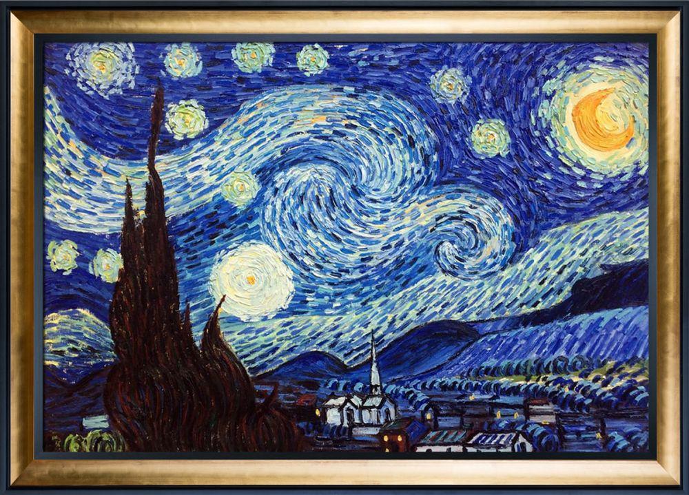 Starry Night Pre-Framed - Gold Luminoso and Black Custom Stacked Frame 24" X 36"