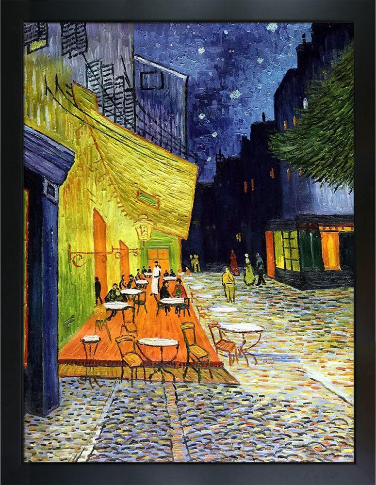 Cafe Terrace at Night Pre-Framed - New Age Black Frame 36"X48"