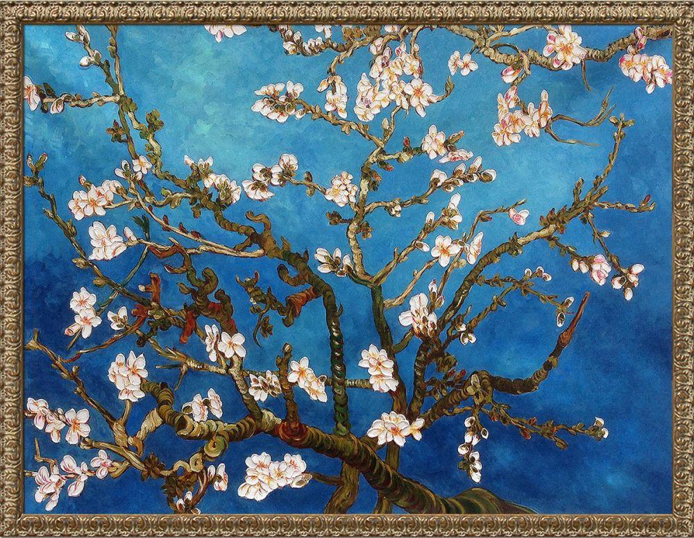 Branches of an Almond Tree in Blossom Pre-Framed - Golden Oak Leaf Frame 36"X48"