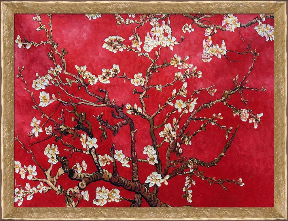 Branches of an Almond Tree in Blossom, Ruby Red Pre-Framed - Gold Luna Frame 30"X40"