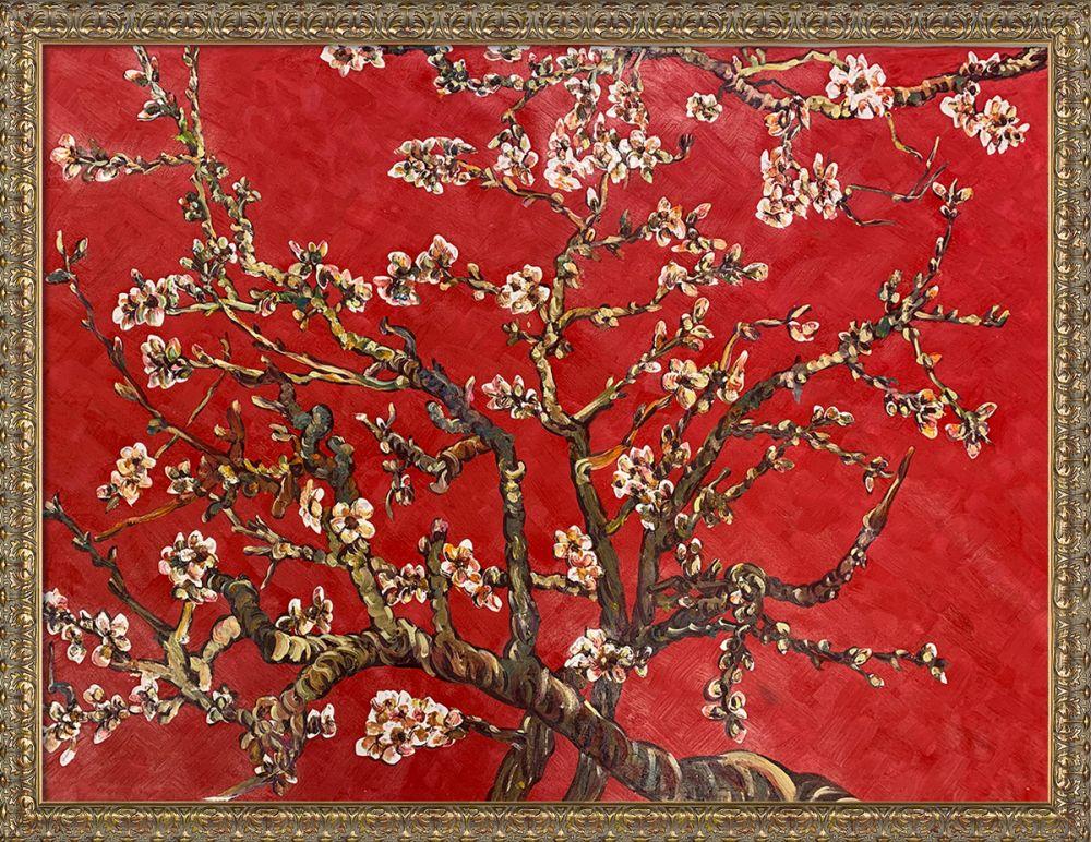 Branches of an Almond Tree in Blossom, Ruby Red Pre-Framed - Golden Oak Leaf Frame 36"X48"