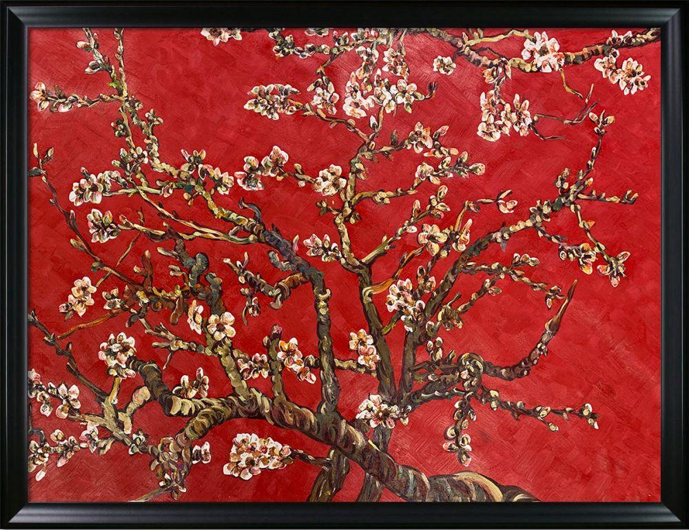 Branches of an Almond Tree in Blossom, Ruby Red Pre-Framed - Black Matte Frame 36"X48"