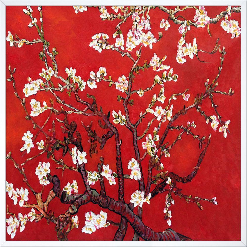 Branches of an Almond Tree in Blossom, Ruby Red Pre-Framed - Studio White Wood Frame 24"X24"