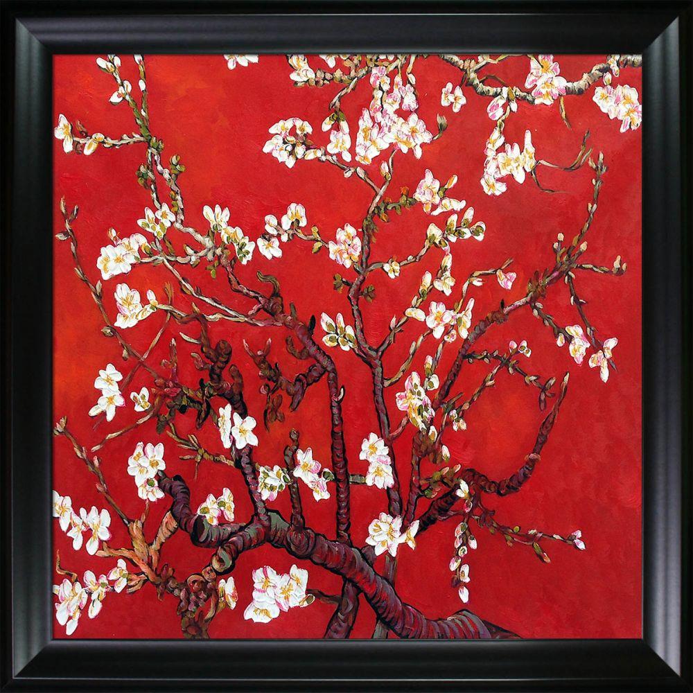 Branches of an Almond Tree in Blossom, Ruby Red Pre-Framed - Black Matte Frame 24"X24"