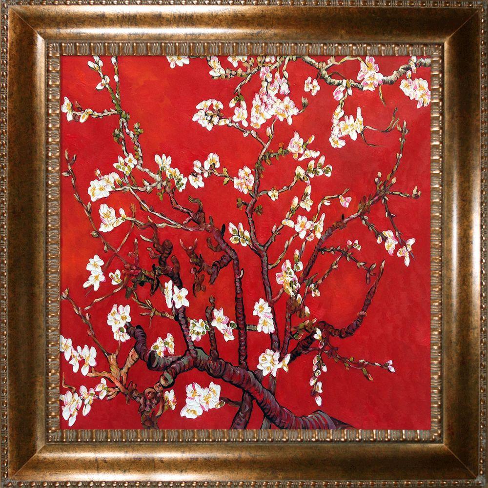 Branches of an Almond Tree in Blossom, Ruby Red Pre-Framed - El Dorado Gold Frame 24"X24"