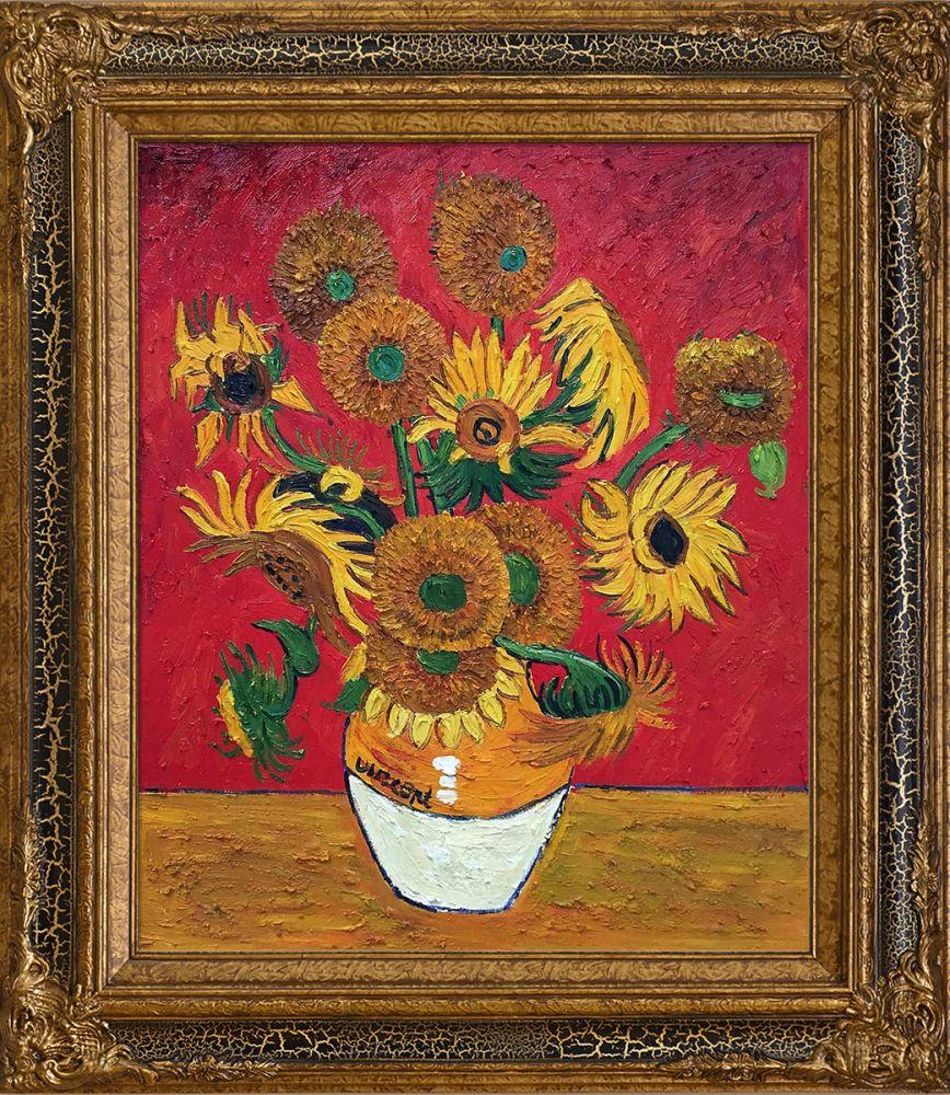 Sunflowers, Red Pre-Framed - Black Crackle King Frame 20"X24"