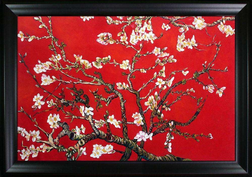Branches of an Almond Tree in Blossom, Ruby Red Pre-Framed - Black Matte Frame 24"X36"