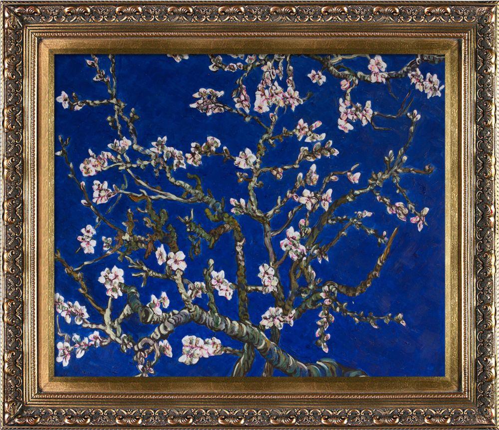 Branches of an Almond Tree in Blossom, Sapphire Blue Pre-Framed - Baroque Antique Gold Frame 20"X24"