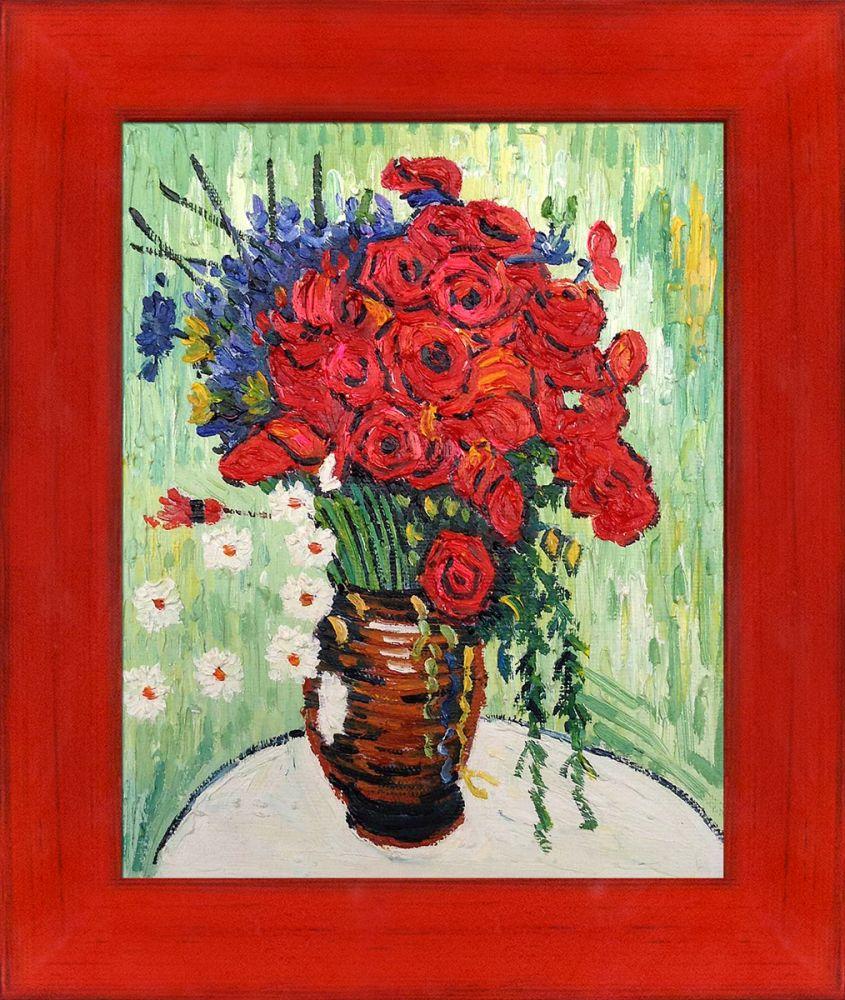 Vase with Daisies and Poppies Pre-Framed - Stiletto Red Frame 8" X 10"