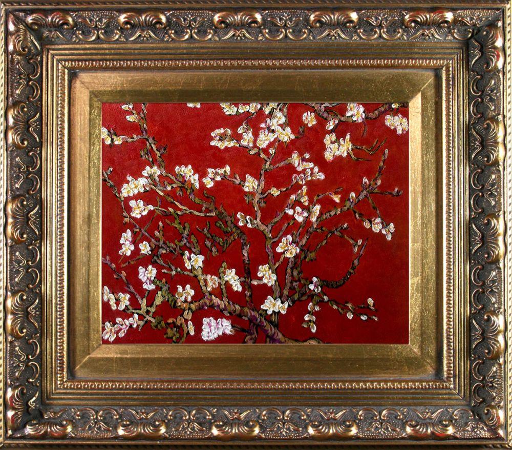 Branches of an Almond Tree in Blossom, Ruby Red Pre-Framed - Baroque Antique Gold Frame 8"X10"