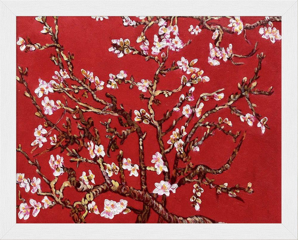 Branches of an Almond Tree in Blossom, Ruby Red Pre-Framed - Studio White Wood Frame 8"X10"