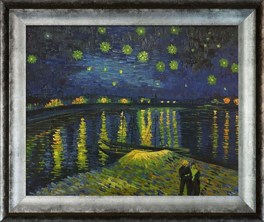 Starry Night Over the Rhone Pre-Framed - Athenian Distressed Silver Frame 16" X 20"