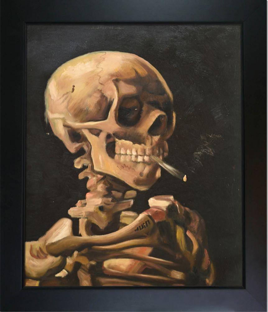 Skull of a Skeleton with Burning Cigarette Pre-Framed - New Age Black Frame 20"X24"